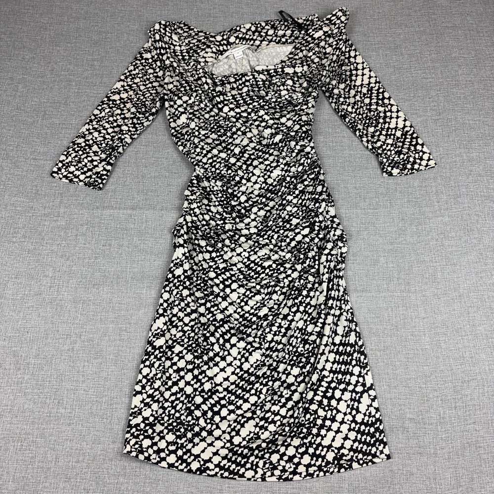 Diane Von Furstenberg Dress Womens 10 Black Animal Print Ruched Sheath‎ Jersey